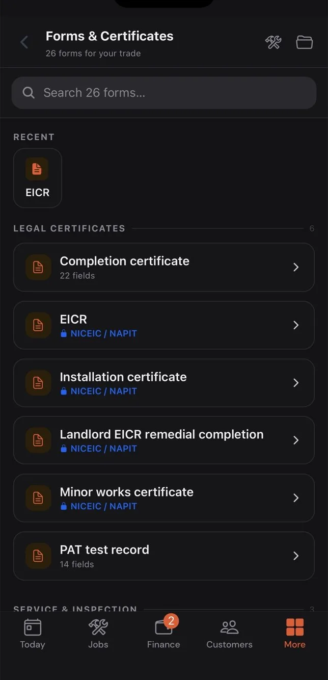Filling in a certificate in the Gaffer mobile app