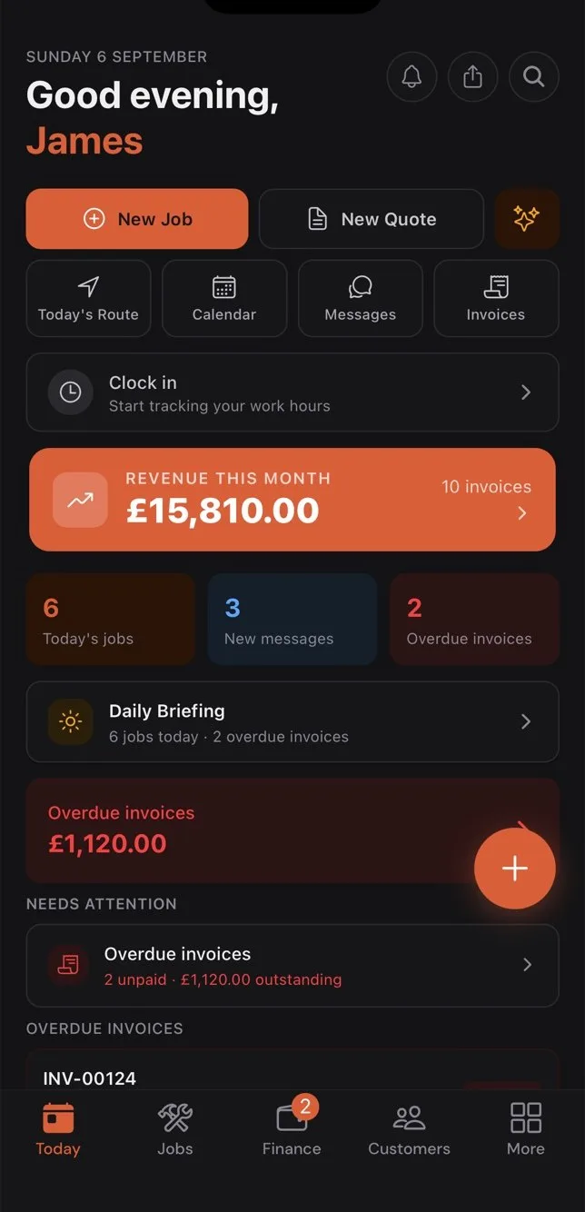 The day's jobs in the Gaffer mobile app
